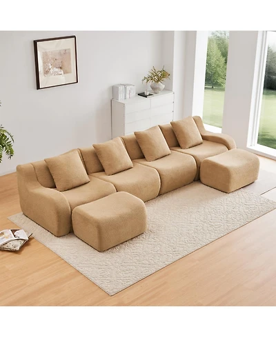 Streamdale Furniture U-Shaped Boneless Sofa, Teddy Fabric, Camel