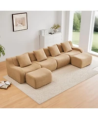 Streamdale Furniture U-Shaped Boneless Sofa, Teddy Fabric, Camel