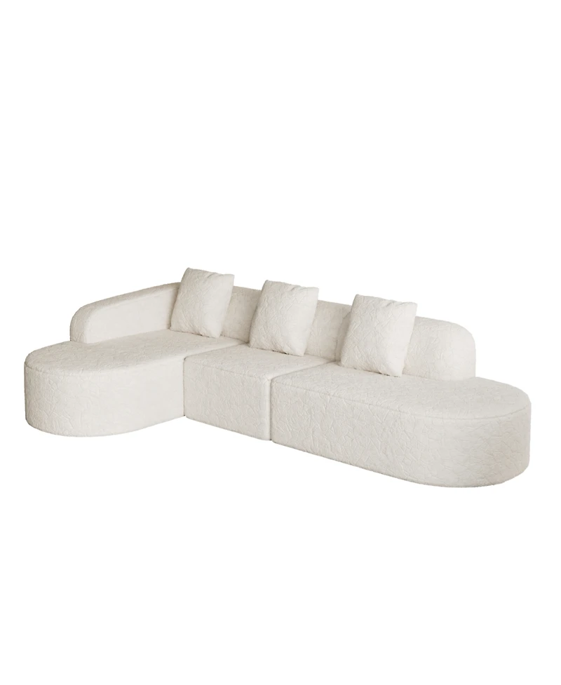 Streamdale Furniture Streamdale L-shaped curved modular sofa, modern lychee-textured polyester, curved backrest with 3 pillows