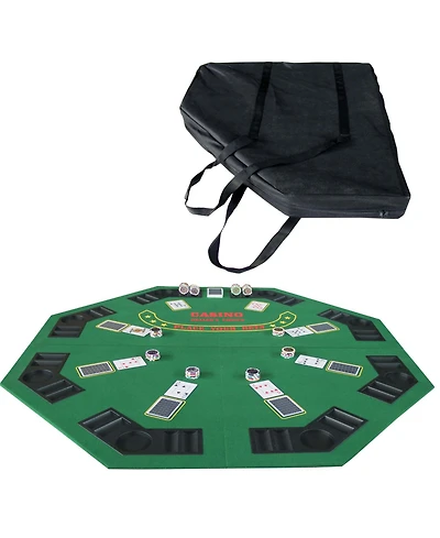 Flynama 48" Octagon Folding Poker Tabletop with Cup Holders & Chip Racks for 8 Players, Texas Hold'em, Portable with Carry Case