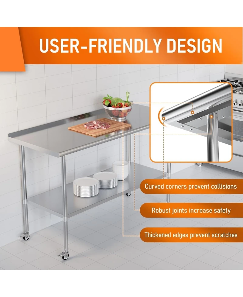 Streamdale Furniture Streamdale Stainless Steel Prep Table 24" x 60" with Wheels & Adjustable Undershelf