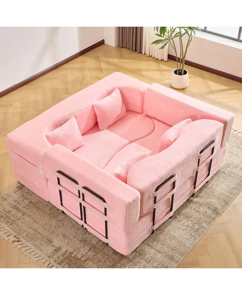 Streamdale Furniture 71-inch folding sofa bed, plush, high-density foam, convertible, floor sofa, pink