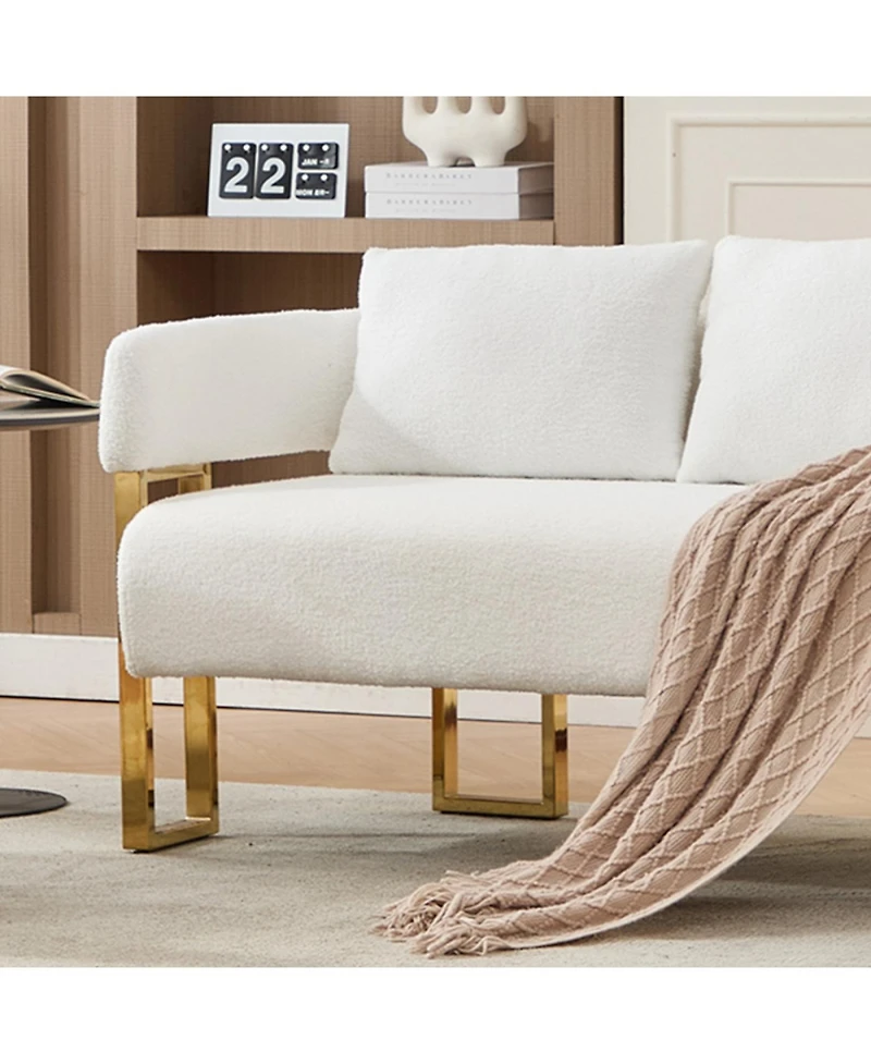 Streamdale Furniture Streamdale Modern Teddy fleece upholstered chair with gold metal legs, White