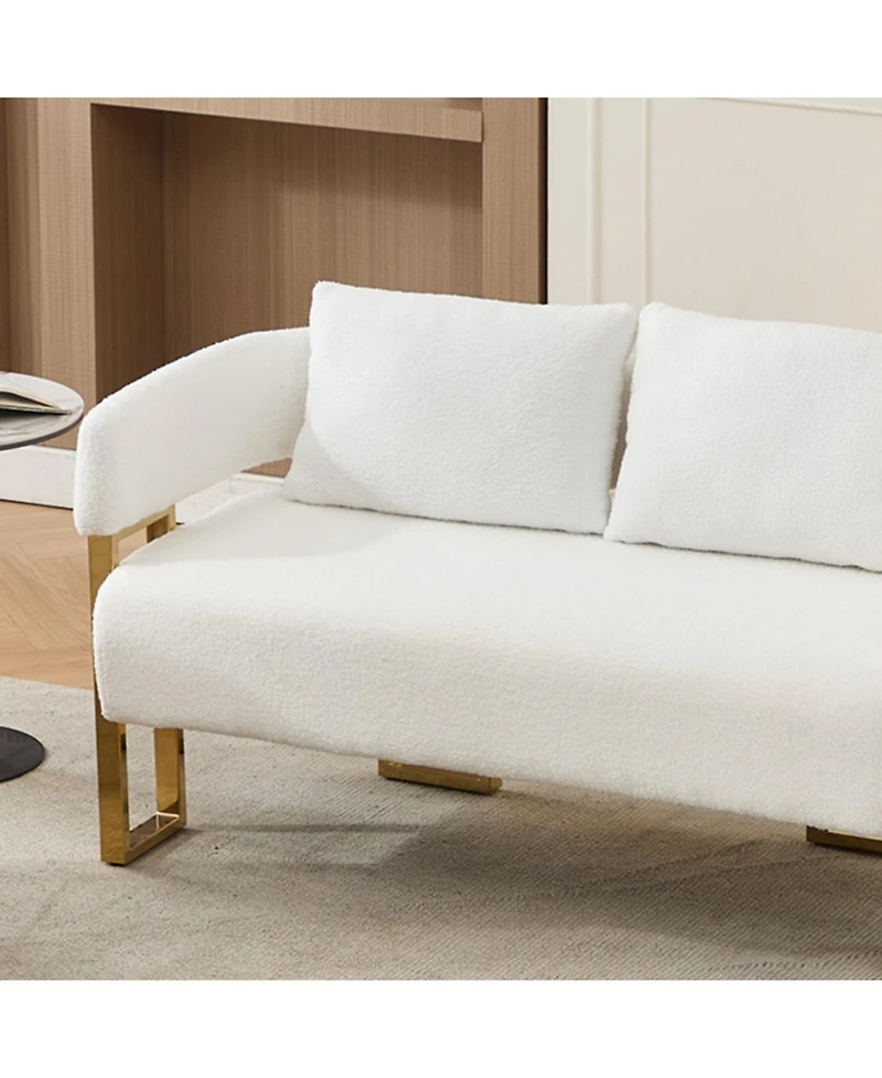 Streamdale Furniture Streamdale Modern Teddy fleece upholstered chair with gold metal legs, White