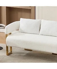 Streamdale Furniture Streamdale Modern Teddy fleece upholstered chair with gold metal legs, White