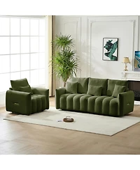 Streamdale Premium Teddy Fabric Sofa with Pillows and Cushions
