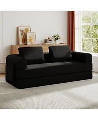 Streamdale Convertible Sleeper Sofa Bed with Pillow - Corduroy Folding Mattress Couch - Black