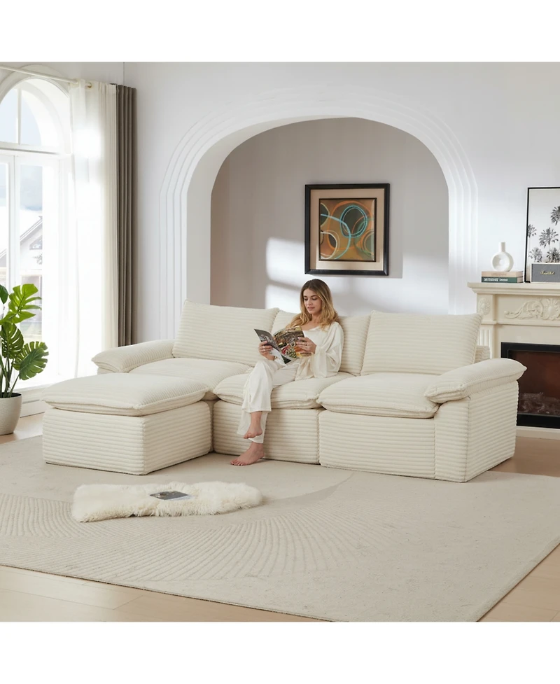 Streamdale Furniture Modern corduroy cloud sofa, comfortable & combinable for living rooms