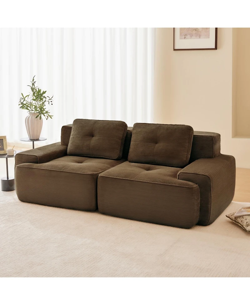 Streamdale Furniture Streamdale 82" Modern L-Shaped Corduroy Sectional Sofa, Deep Seat Couch, Brown