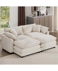 Streamdale Furniture Corduroy Two-Seater Sofa with 2 Footrests/Ottoman, Light Beige