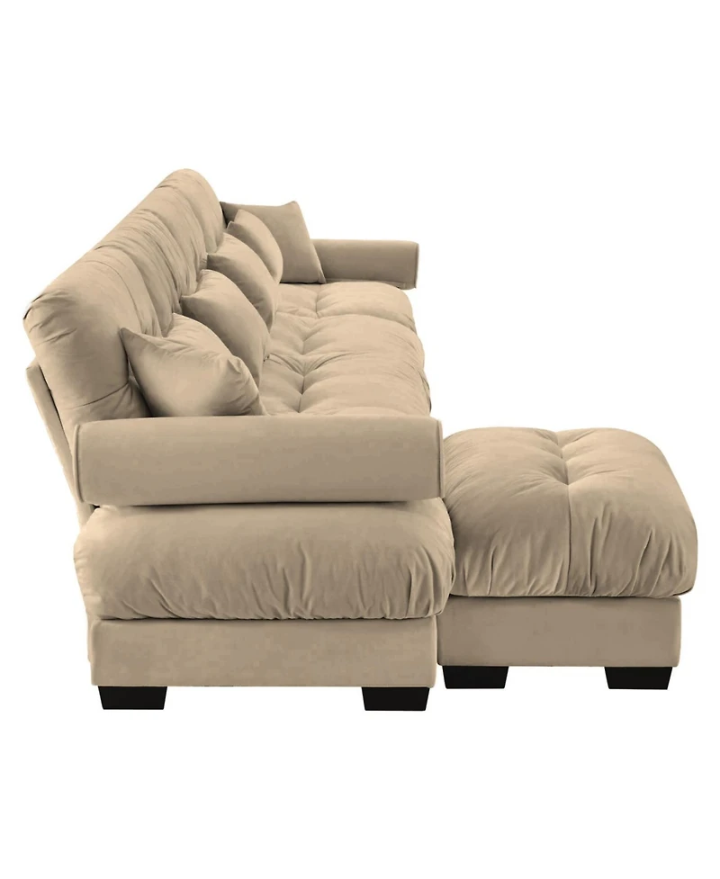 Streamdale Furniture Streamdale L-Shaped Cloud Sofa, Convertible 4-Seater Modular Couch, Velvet Upholstered Corner Couch, Camel