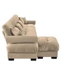 Streamdale Furniture Streamdale L-Shaped Cloud Sofa, Convertible 4-Seater Modular Couch, Velvet Upholstered Corner Couch, Camel