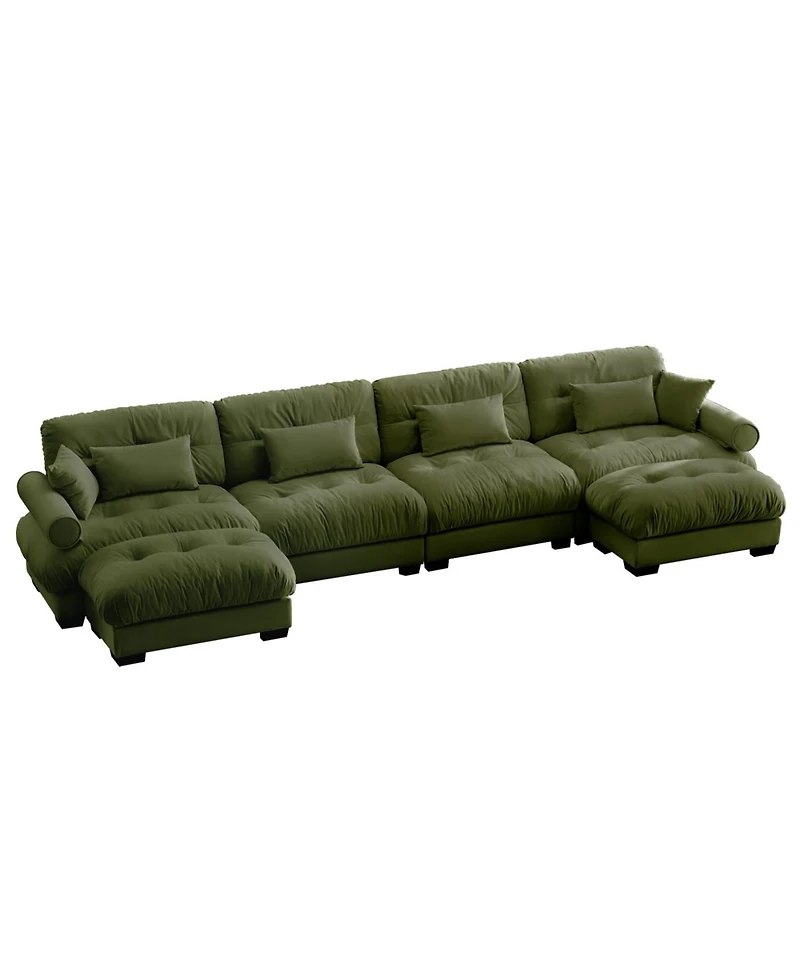 Streamdale U-Shaped Sectional Sofa Cloud Couch with Movable Ottomans, Convertible 4 Seater Velvet Couch.