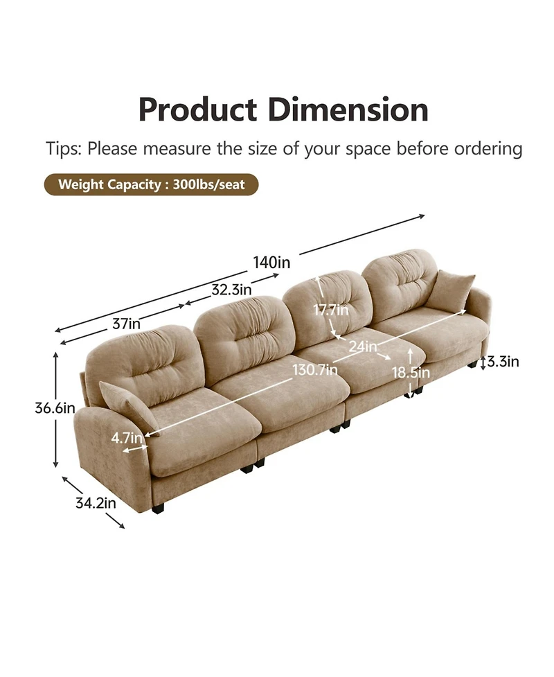 Streamdale FurnitureCamel Four-Seater Modular Sectional Couch with Premium Chenille Fabric
