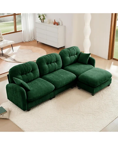 Streamdale Furniture Modular L-Shaped Sectional Couch with Ottoman in Green Chenille
