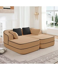 Streamdale Furniture Camel Teddy Fabric Boneless Sofa with Double Chaises
