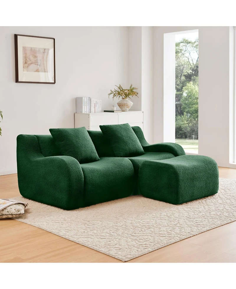 Streamdale Furniture Streamdale L-Shaped Teddy Fabric 2-Seat Boneless Sofa, Curved Armrest, Streamlined & Ergonomic Design, Green
