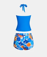 Cupshe Women's Halter V Neck Adjustable Straps Shorts Tankini Sets