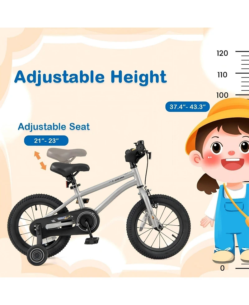 Hongge 14-Inch Kids Bike with High-Carbon Steel Frame and Removable Training Wheels