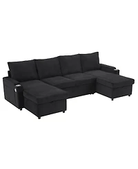 Streamdale Furniture Convertible U-Shaped Sectional Sofa with Storage, Cup Holders & Usb Ports, Black