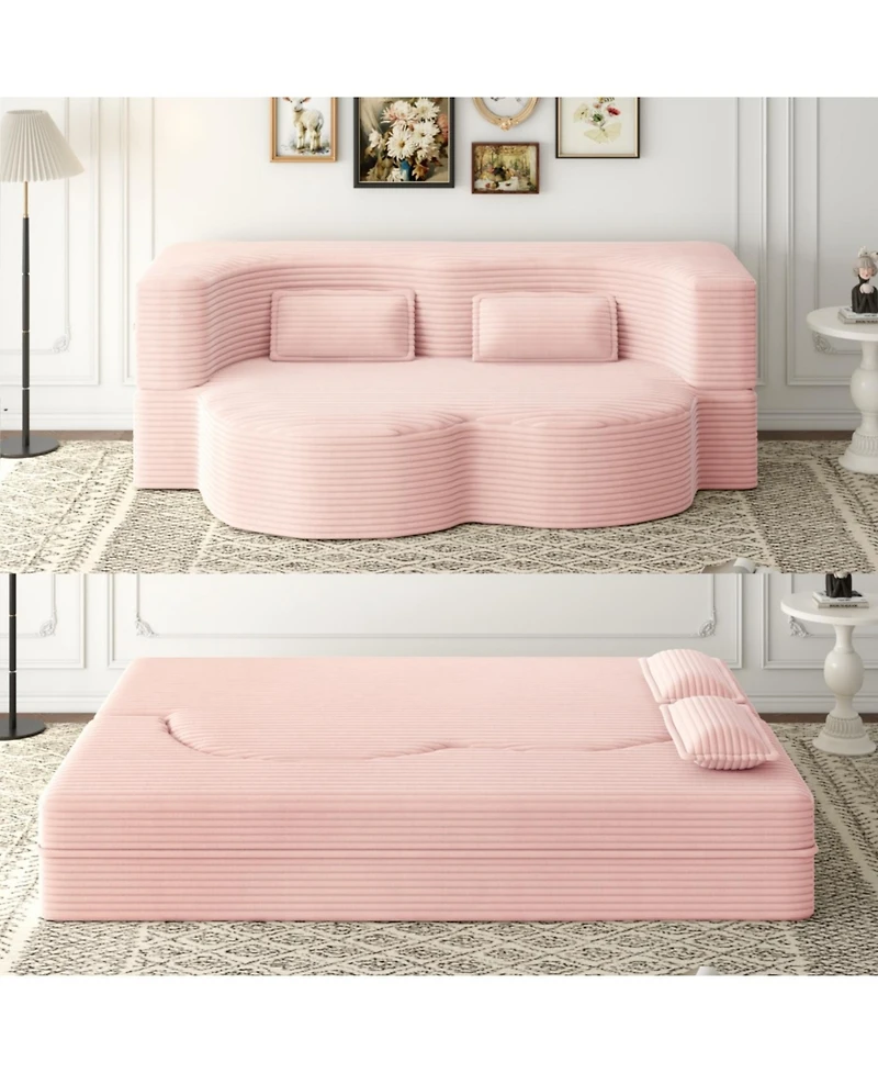 Streamdale Furniture Streamdale Modern Floor Sofa with 2 Pillows, Convertible Plush Corduroy Sleeper Sofa Bed