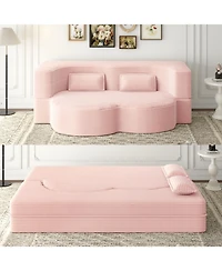 Streamdale Furniture Streamdale Modern Floor Sofa with 2 Pillows, Convertible Plush Corduroy Sleeper Sofa Bed