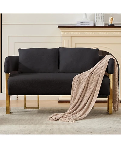 Streamdale Furniture Modern Teddy Fleece Upholstered Chair with Gold Metal Legs in Black