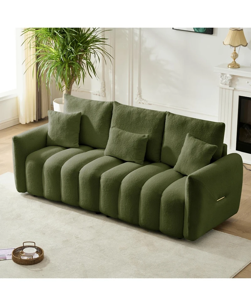 Streamdale Furniture 78" Teddy Fabric Sofa with 3 Pillows & Cushions, Solid Wood Frame, Oversized Chair