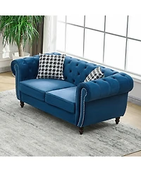 Streamdale Furniture 67" Chesterfield Velvet Sofa with Roll Armrest & Nailhead, Mid Century Modern Couch, Blue