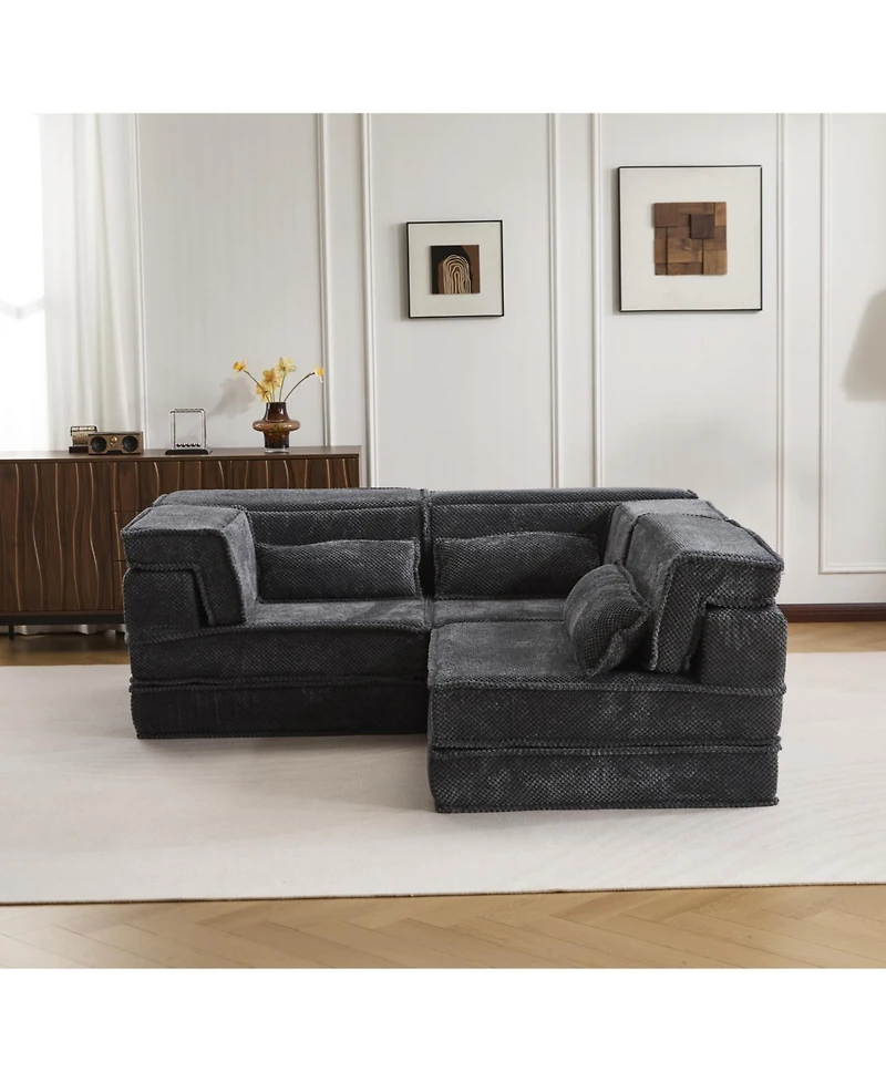 Streamdale Compression Sofa, Convertible Floor Sofa Bed, Modular Sectional, 3 Seater, Dark-Grey