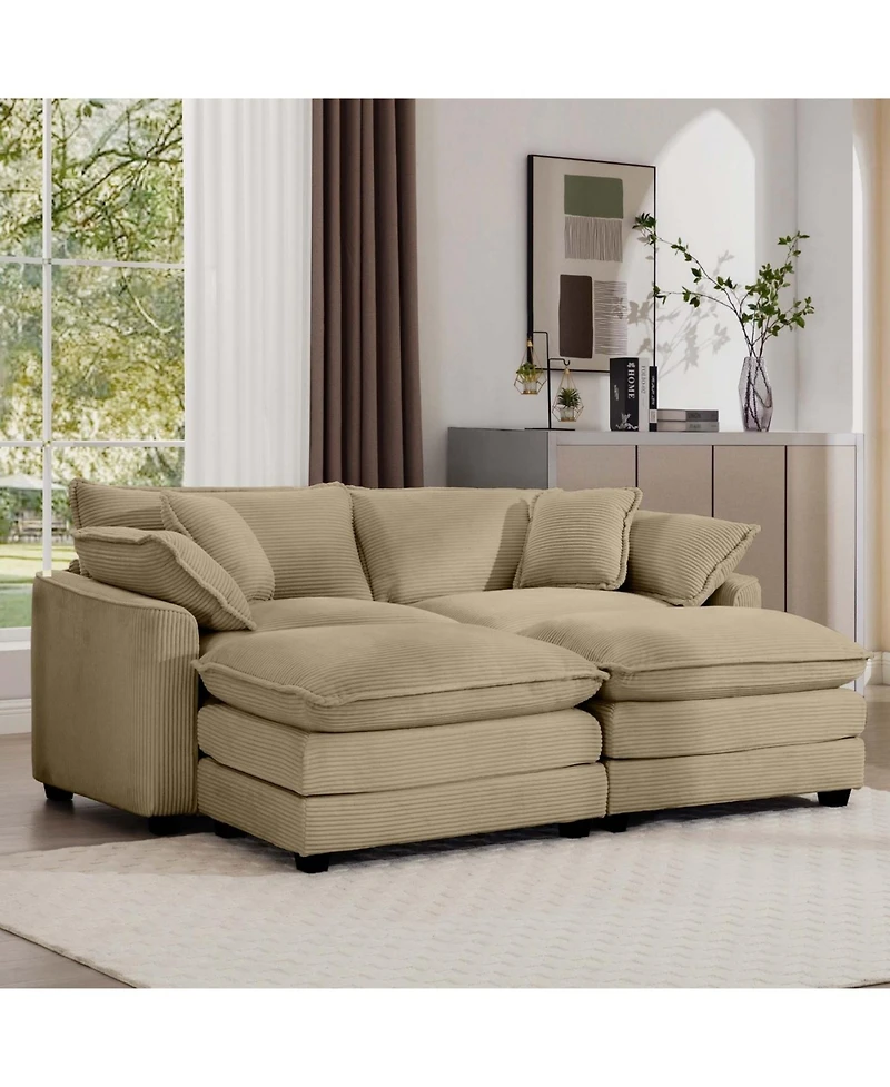 Streamdale Corduroy Two-Seater Sofa with 2 Footrests and Ottoman