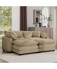 Streamdale Corduroy Two-Seater Sofa with 2 Footrests and Ottoman