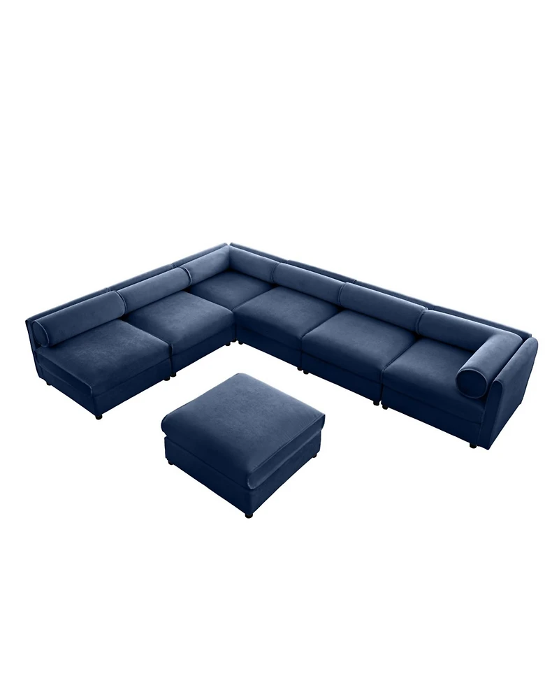 Streamdale Furniture Modern 6-Piece Modular Sectional Sofa with Storage - Soft Blue Chenille