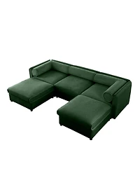 Streamdale Furniture Elegant Green Chenille U-Shaped Sofa with Storage Seat and Ottoman