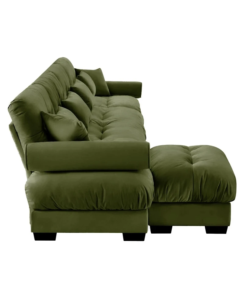 Streamdale Furniture L-Shaped Cloud Sofa, Convertible 4-Seater Modular Couch, Olive Green