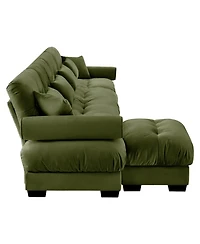 Streamdale Furniture L-Shaped Cloud Sofa, Convertible 4-Seater Modular Couch, Olive Green