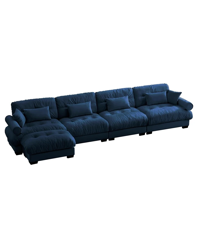 Streamdale L-Shaped Sectional Cloud Sofa, Convertible 4-Seater Modular Couch, Blue