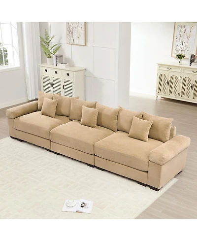 Streamdale Oversized Cloud Modular Sectional Couch, Premium Corduroy 3-Seater Sofa, Camel