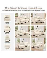 Streamdale Furniture Modular U-Shaped Chenille Couch with Ottoman & Pillows, Beige