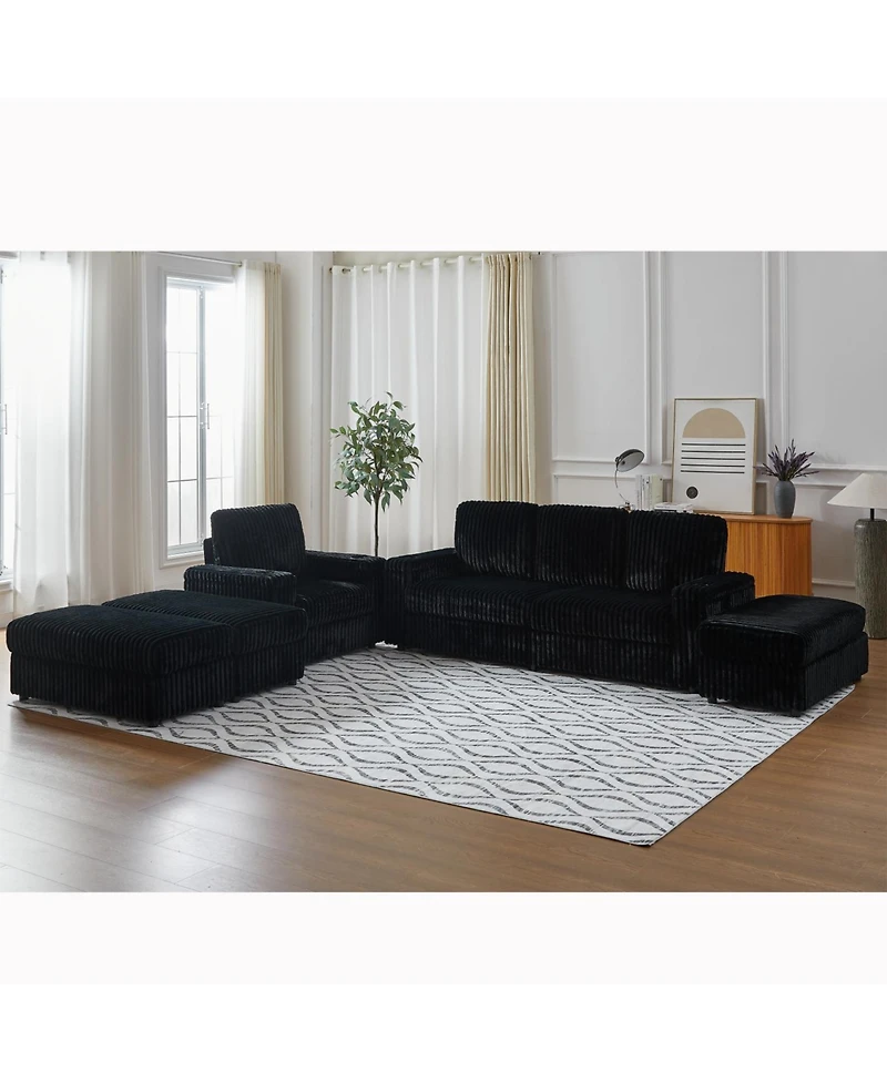 Streamdale Corduroy 3-Seater Sofa with Cup Holders for Living Room