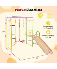 Hongge 8-in-1 Metal Indoor Jungle Gym Playset with Climbing Bars and Swing