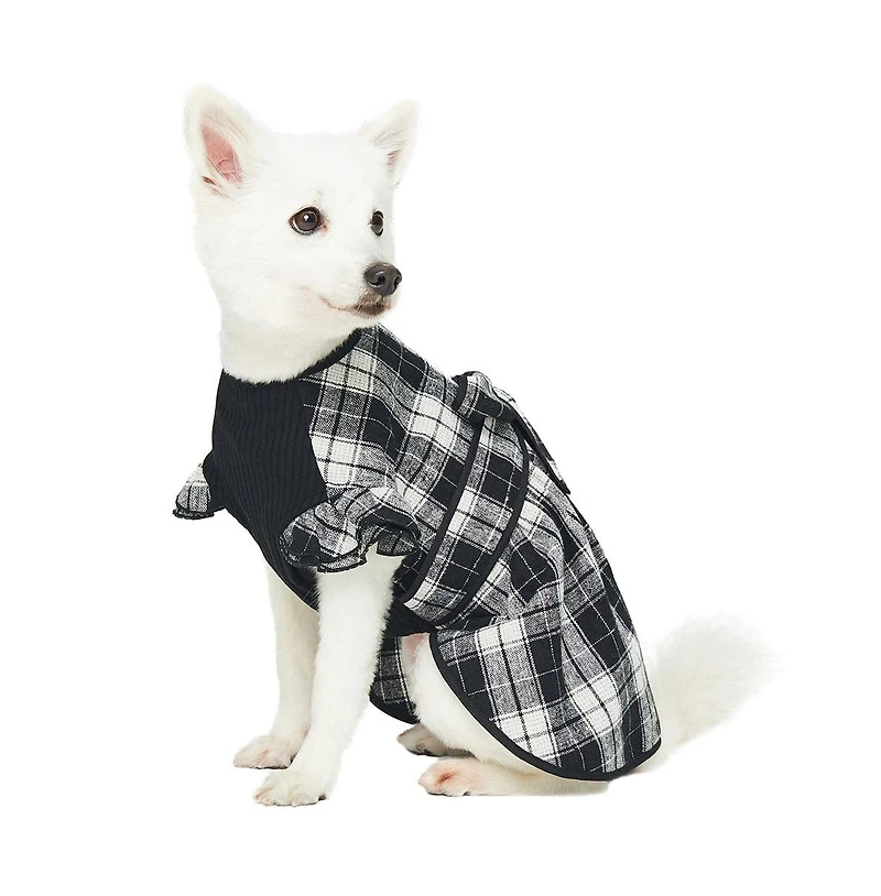 Dogs & Cats Co. Soft Flannel Plaid Dog Dress with Velvet Bowties Pink 14"