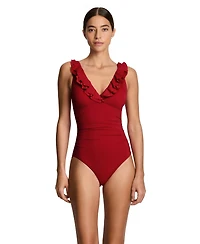 Lauren Ralph Women's Ruffle Surplice One-Piece Swimsuit