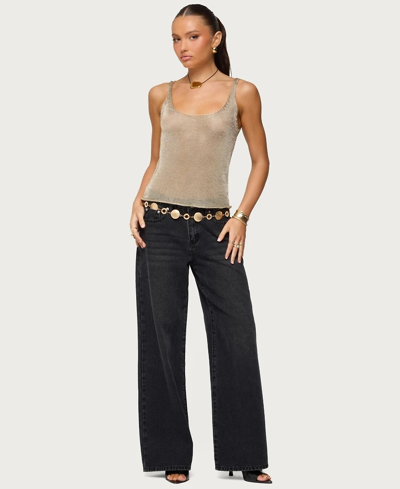 Edikted Womens Ery Wide Leg Mid Rise Jeans