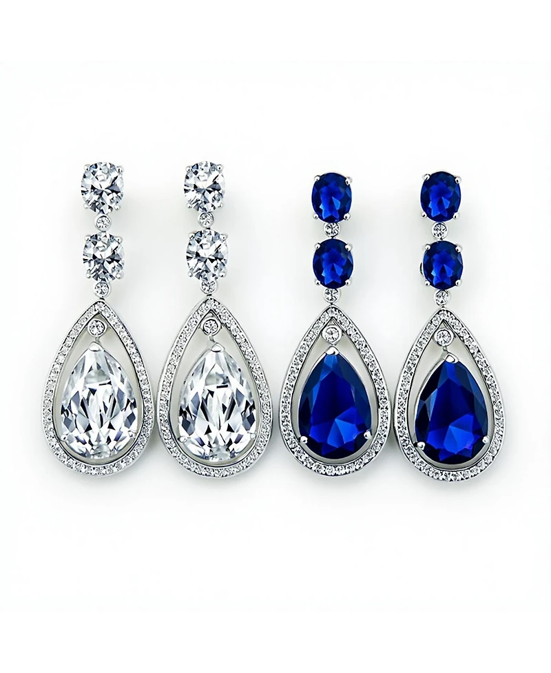 Bling Jewelry Set of 2 Art Deco Style Green or Red Cubic Zirconia Halo Large Teardrop Cz Statement Dangle Chandelier Earrings