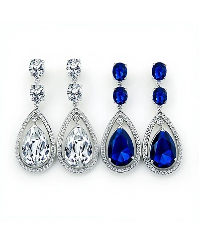 Bling Jewelry Set of 2 Art Deco Style Green or Red Cubic Zirconia Halo Large Teardrop Cz Statement Dangle Chandelier Earrings