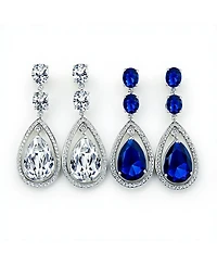 Bling Jewelry Set of 2 Art Deco Style Green or Red Cubic Zirconia Halo Large Teardrop Cz Statement Dangle Chandelier Earrings