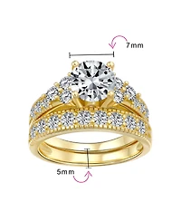 Bling Jewelry 3CT Round Solitaire Side Stones Pave Cz Cubic Zirconia Promise Band Ring Set Gold Plated Silver
