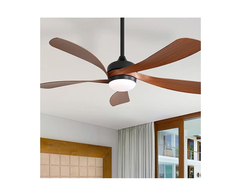 Sofucor 52-inch Modern Smart Standard Black 5-Blade Ceiling Fan with Remote Control and Led Light