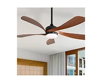 Sofucor 52-inch Modern Smart Standard Black 5-Blade Ceiling Fan with Remote Control and Led Light